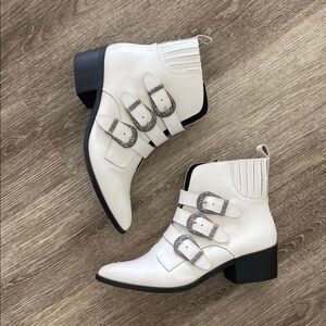Stylish White Ankle Boots with Buckle Detail